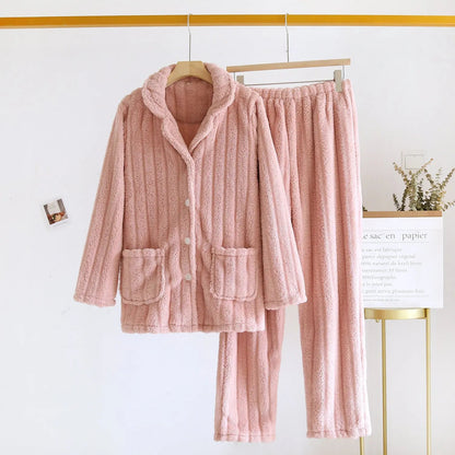 Simple Coral Fleece Couple Pajamas For Women Autumn And Winter - www.Shopthatapp.com #