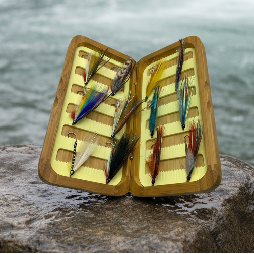 Fly Fishing Kit, Single Hook Streamer, Landlocked Salmon, Bamboo Flybox - www.Shopthatapp.com