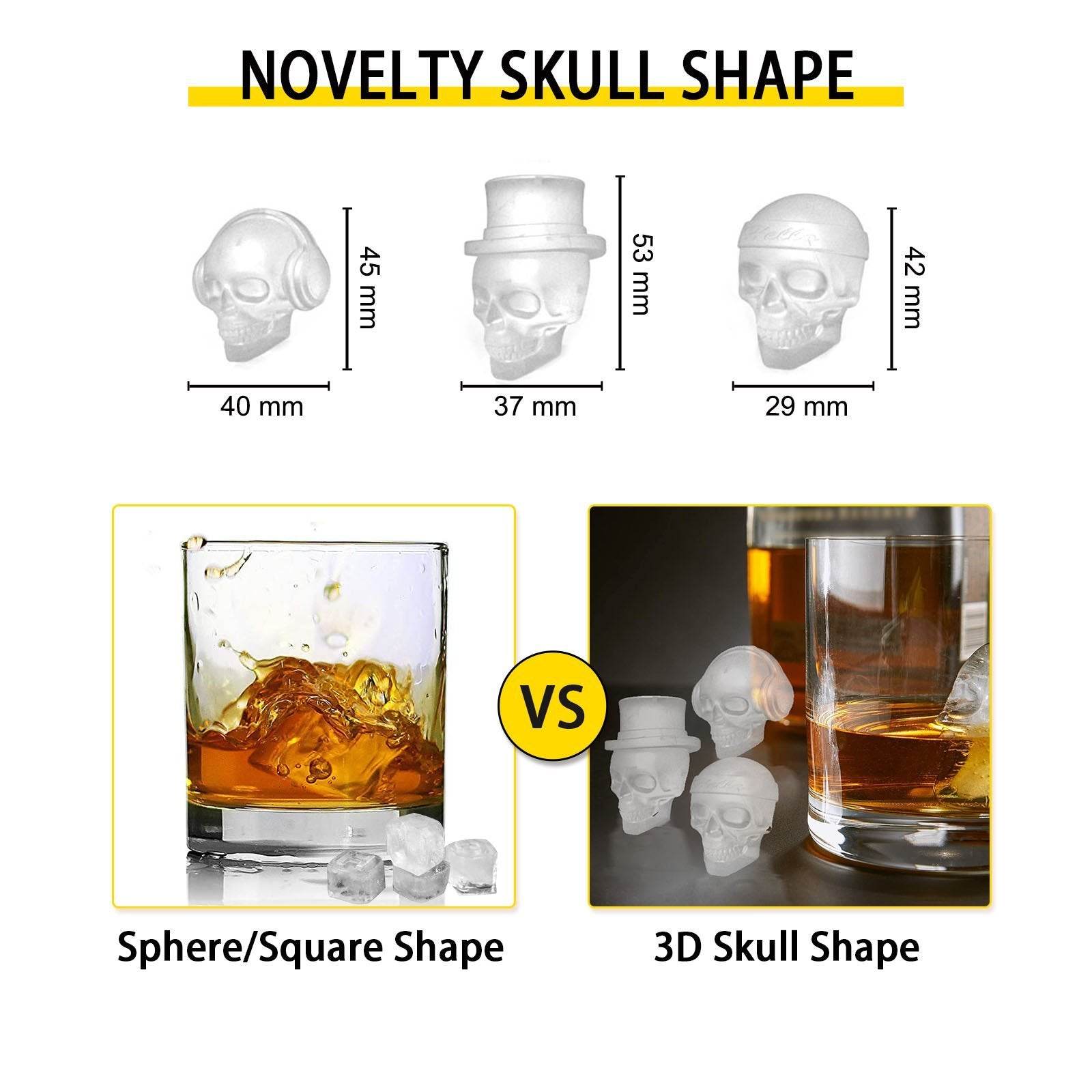 Skull Ice Cube Tray, 6-Grid Skull Ice Ball Maker, Flexible Black Silicone Ice Tray With Lid & Funnel, Skull Ice Cubes In 3 Distinct Patterns For Beverages & Chocolates On Parties & Holidays - www.Shopthatapp.com #