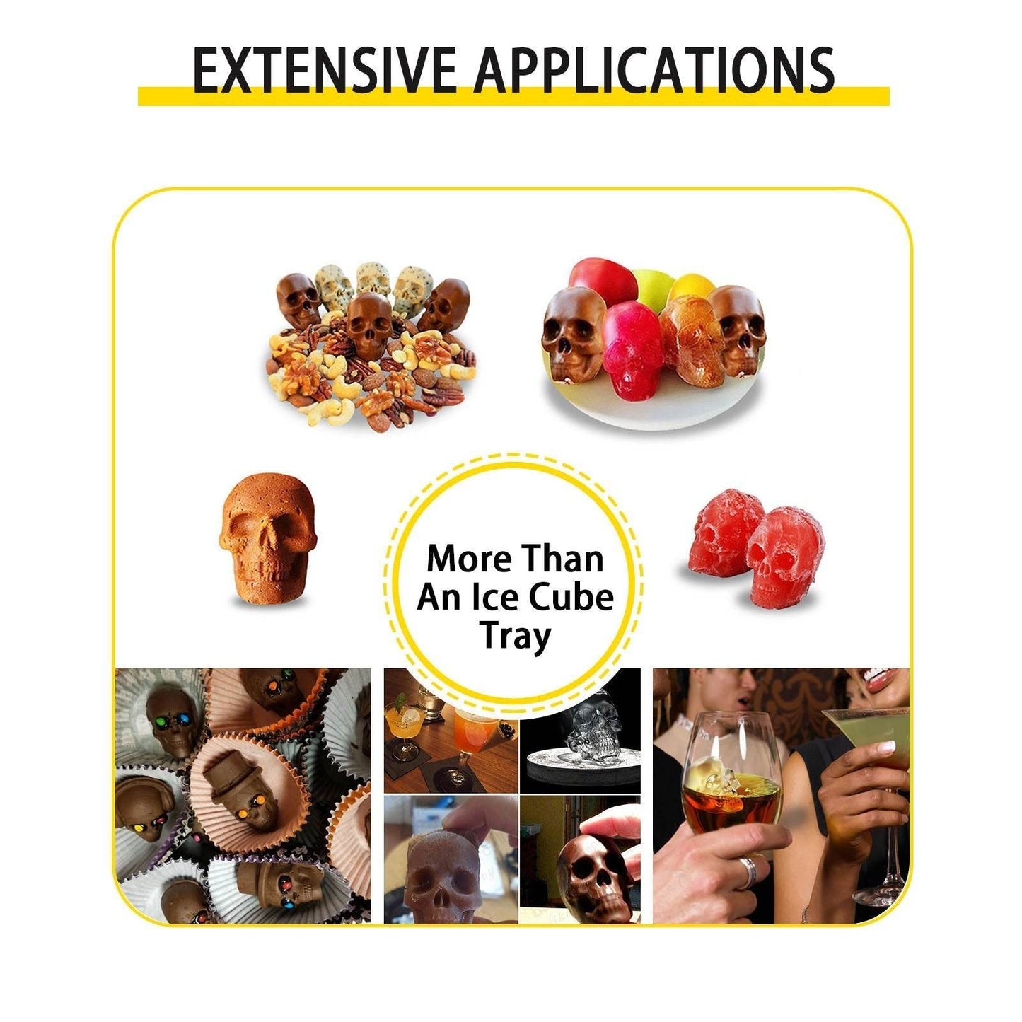 Skull Ice Cube Tray, 6-Grid Skull Ice Ball Maker, Flexible Black Silicone Ice Tray With Lid & Funnel, Skull Ice Cubes In 3 Distinct Patterns For Beverages & Chocolates On Parties & Holidays - www.Shopthatapp.com #