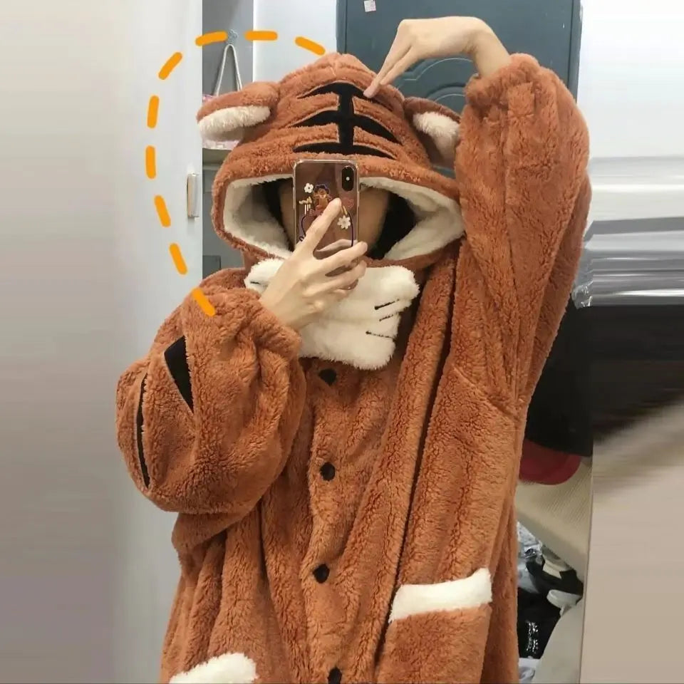 Soft Girl Pajamas Cute Little Tiger Flannel Pajamas For Women - www.Shopthatapp.com