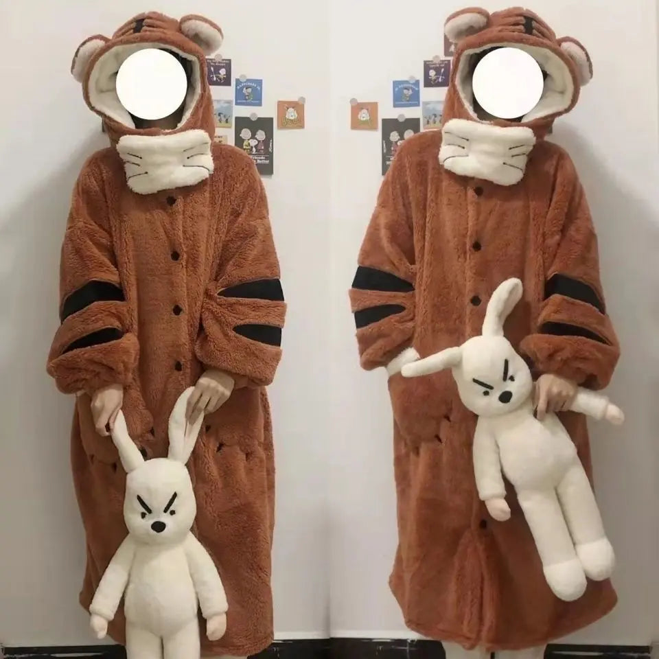 Soft Girl Pajamas Cute Little Tiger Flannel Pajamas For Women - www.Shopthatapp.com