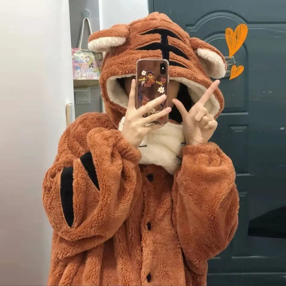 Soft Girl Pajamas Cute Little Tiger Flannel Pajamas For Women - www.Shopthatapp.com