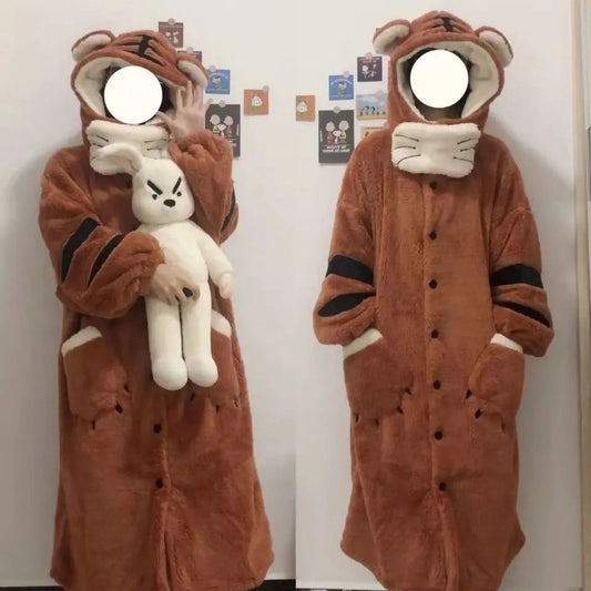 Soft Girl Pajamas Cute Little Tiger Flannel Pajamas For Women - www.Shopthatapp.com #