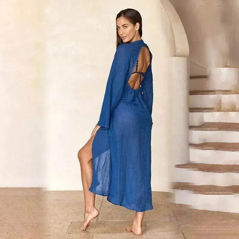 Solid Color Midriff Outfit Beach Bikini Swimsuit Blouse - www.Shopthatapp.com