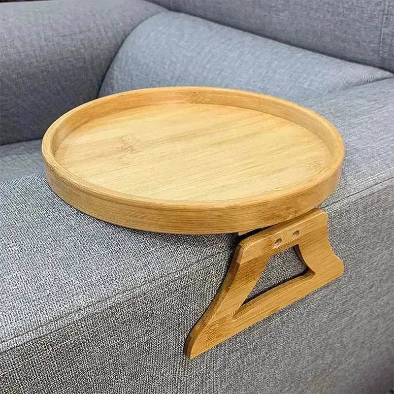 Solid Wood Round Storage Bamboo With Legs Sofa Arm Foldable Tray Table - www.Shopthatapp.com