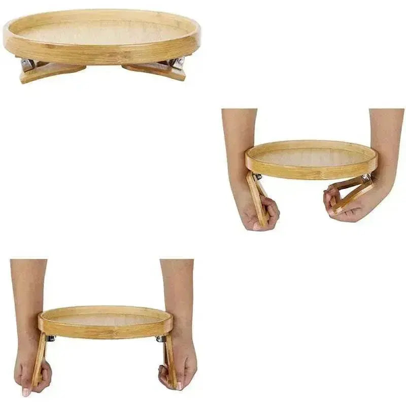 Solid Wood Round Storage Bamboo With Legs Sofa Arm Foldable Tray Table - www.Shopthatapp.com