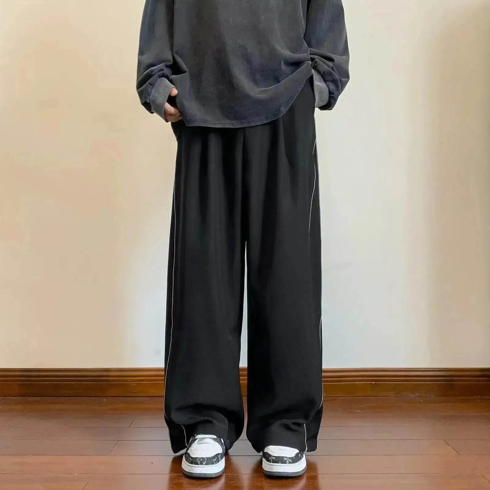 Sports Pants Male Straight Wide Leg Striped Casual Trousers - www.Shopthatapp.com #