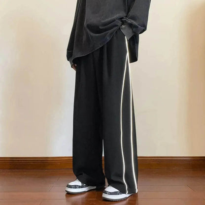 Sports Pants Male Straight Wide Leg Striped Casual Trousers - www.Shopthatapp.com #