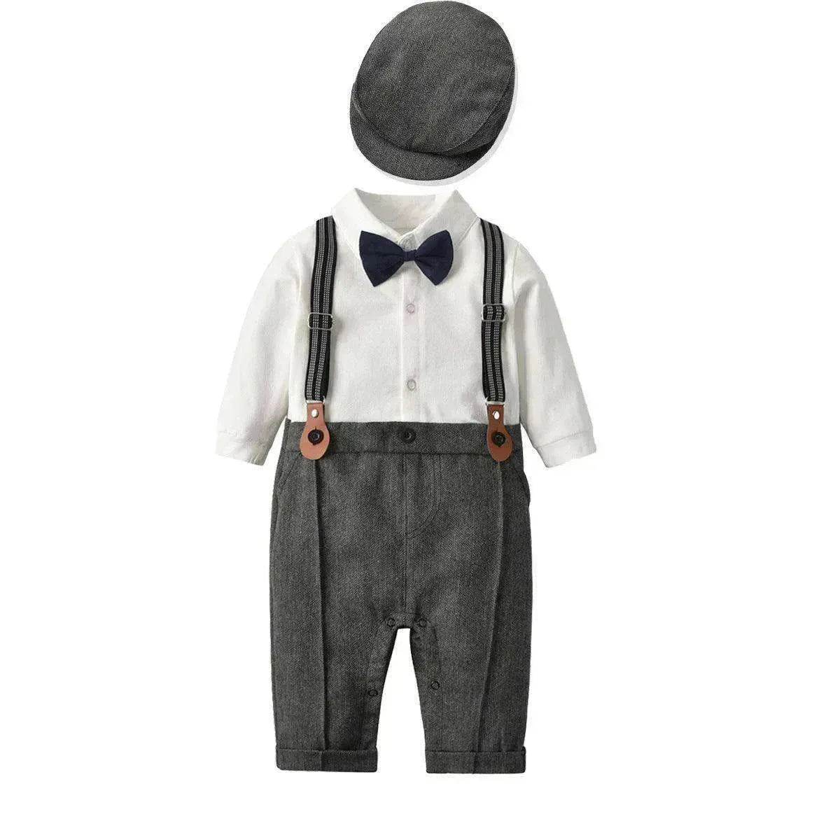 Spring And Autumn Children'S Clothing Infant And Young Children'S British Waistcoat One-Piece Climbing Gentleman'S Hat One-Year-Old Clothes Newborn Gentleman'S Suit - www.Shopthatapp.com