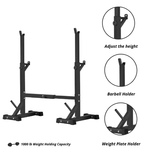 Squat Rack, Bench, Barbell & Weight Plates Stack - www.Shopthatapp.com #