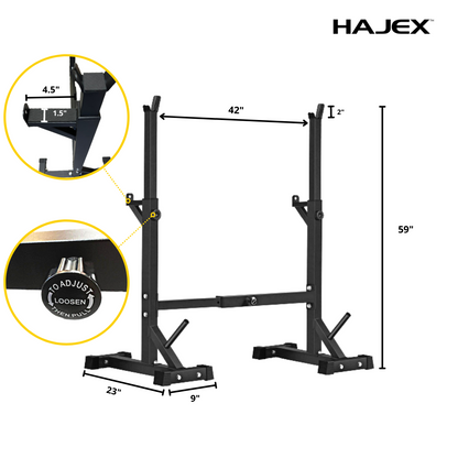 Squat Rack, Bench, Barbell & Weight Plates Stack - www.Shopthatapp.com #