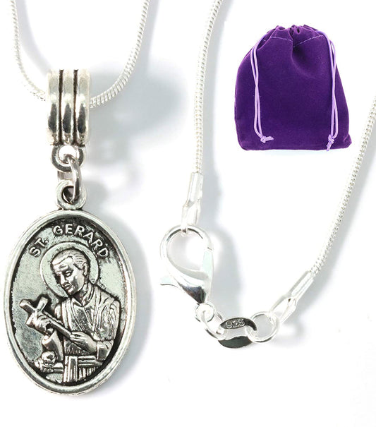 St Gerard Necklace for Pregnancy | Patron Saint of Pregnancy Charm Necklace St Gerard Pendant on a 22 inch Silver Plated Snake Chain Necklace with a Beautiful St Gerard Charm Fertility Charm for Women - Www.Shopthatapp.com