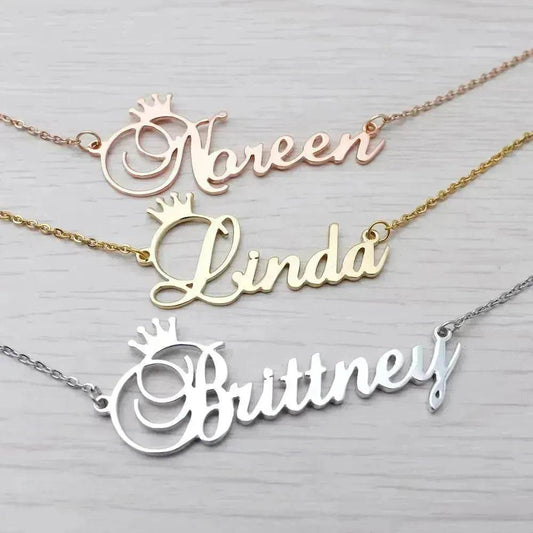 Stainless steel name letter custom crown necklace metal jewelry - www.Shopthatapp.com #