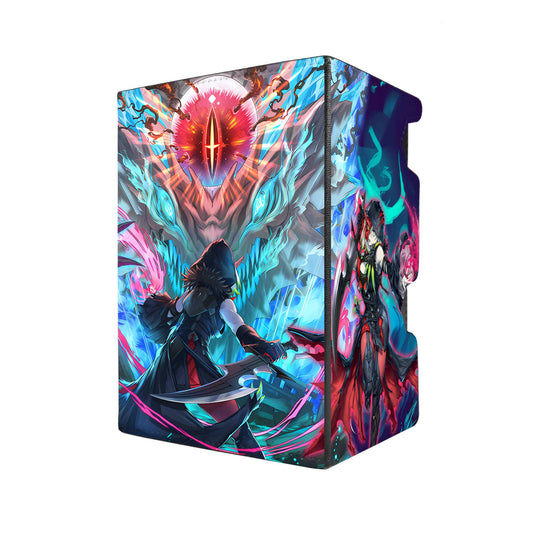 Deck box with vibrant Startling Stare of the Snake-Eyes artwork, Mach 3 design, faux leather exterior.