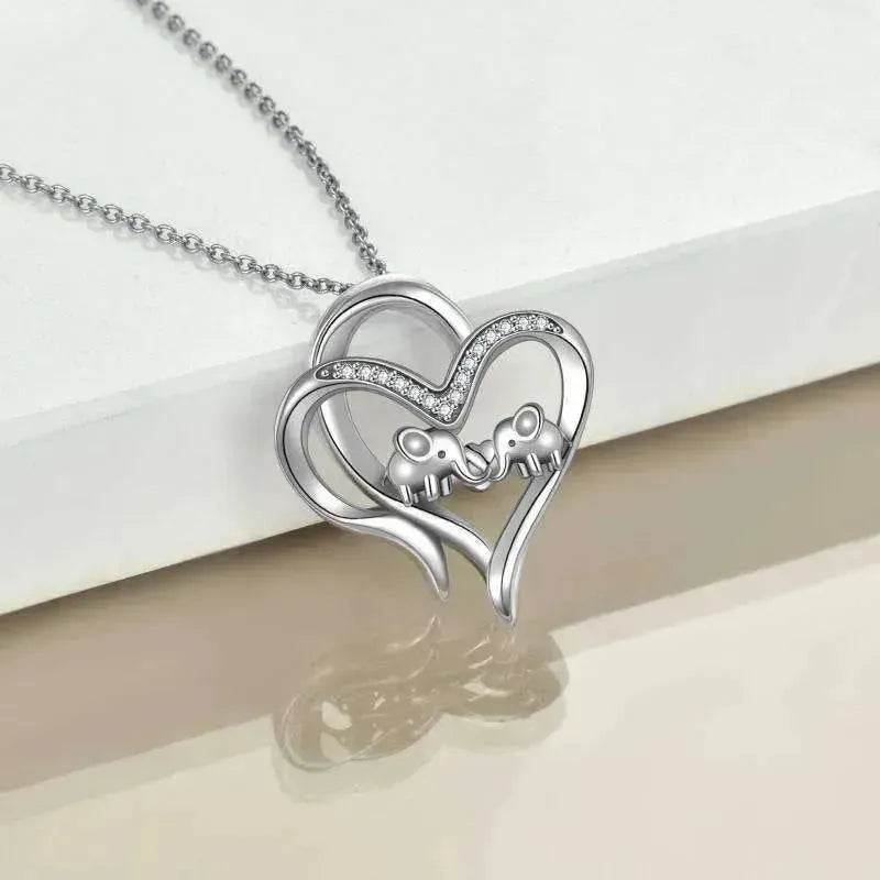 Sterling 925 Silver Elephant Heart-shaped Pendant - www.Shopthatapp.com