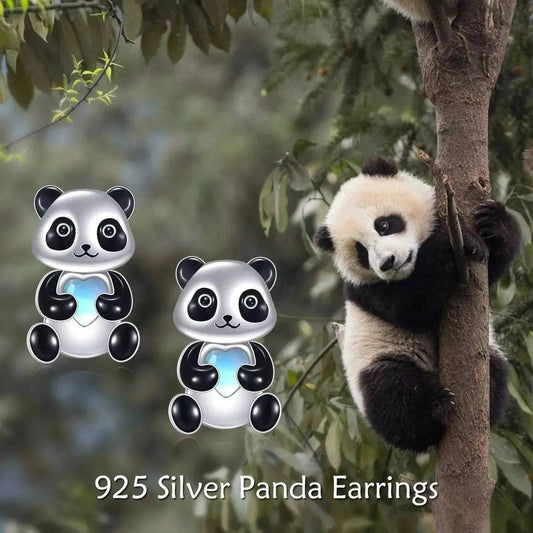Sterling 925 Silver Panda Stud Ear Jacket Front Back Earrings - www.Shopthatapp.com