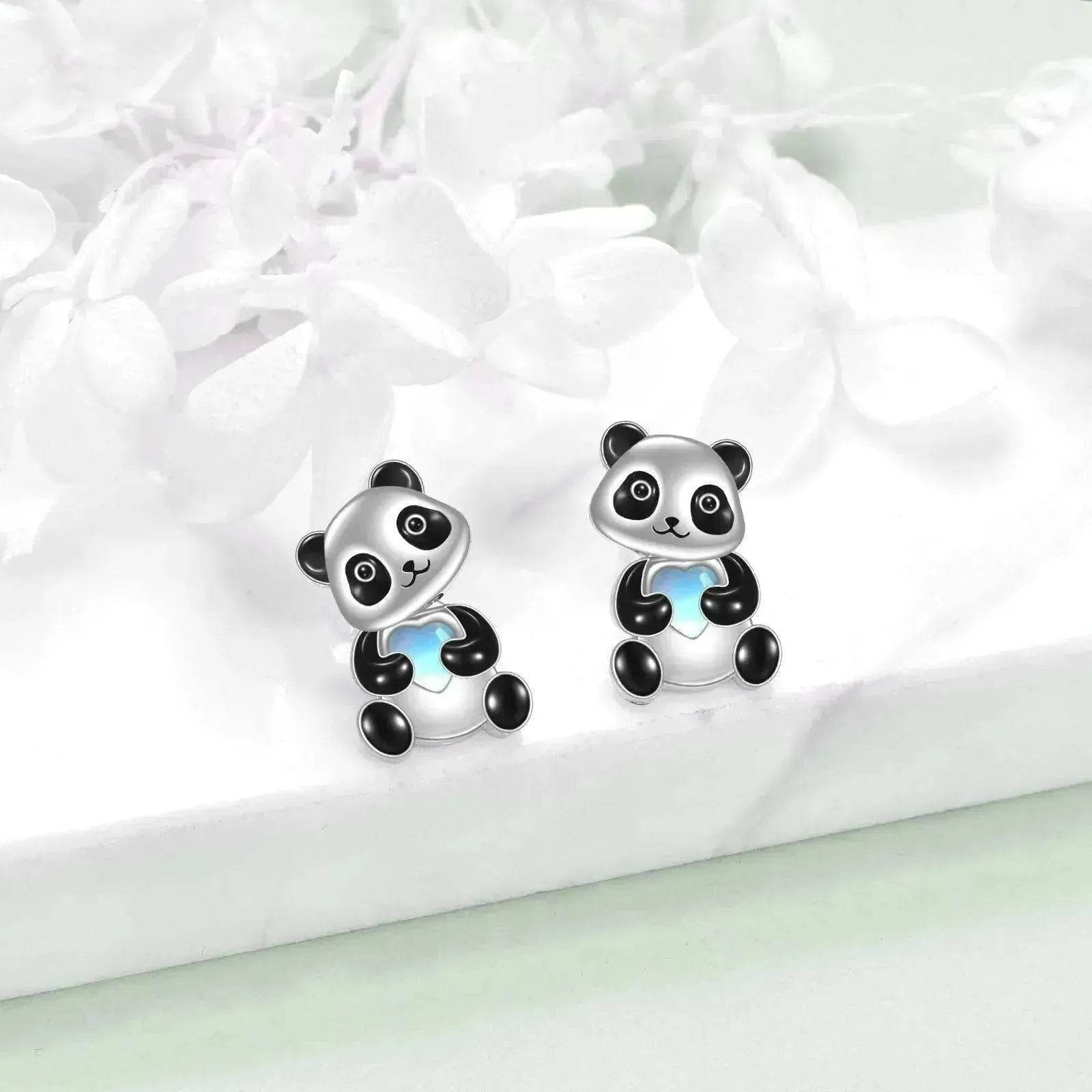 Sterling 925 Silver Panda Stud Ear Jacket Front Back Earrings - www.Shopthatapp.com