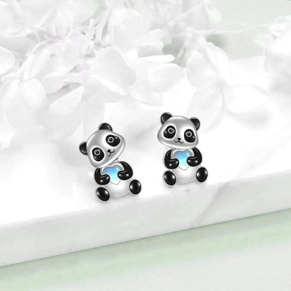 Sterling 925 Silver Panda Stud Ear Jacket Front Back Earrings - www.Shopthatapp.com