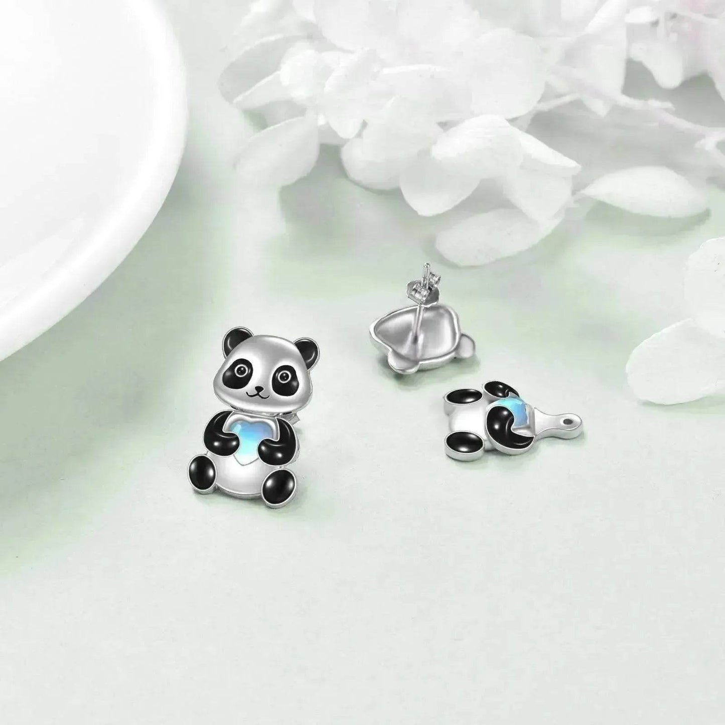 Sterling 925 Silver Panda Stud Ear Jacket Front Back Earrings - www.Shopthatapp.com
