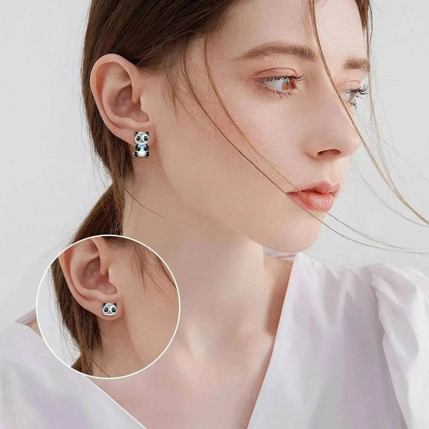 Sterling 925 Silver Panda Stud Ear Jacket Front Back Earrings - www.Shopthatapp.com