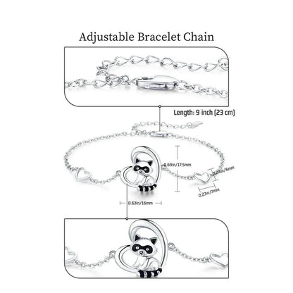 Sterling Silver 925 Heart Shaped Charm Raccoon Bracelet - www.Shopthatapp.com