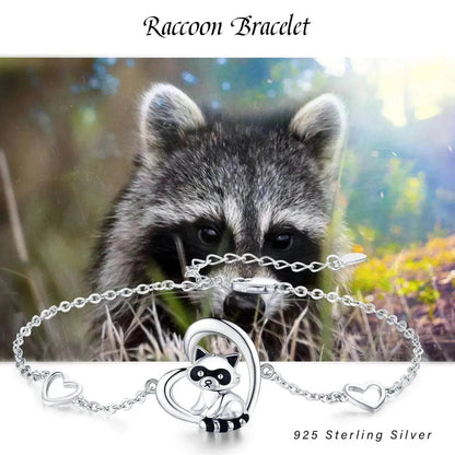 Sterling Silver 925 Heart Shaped Charm Raccoon Bracelet - www.Shopthatapp.com