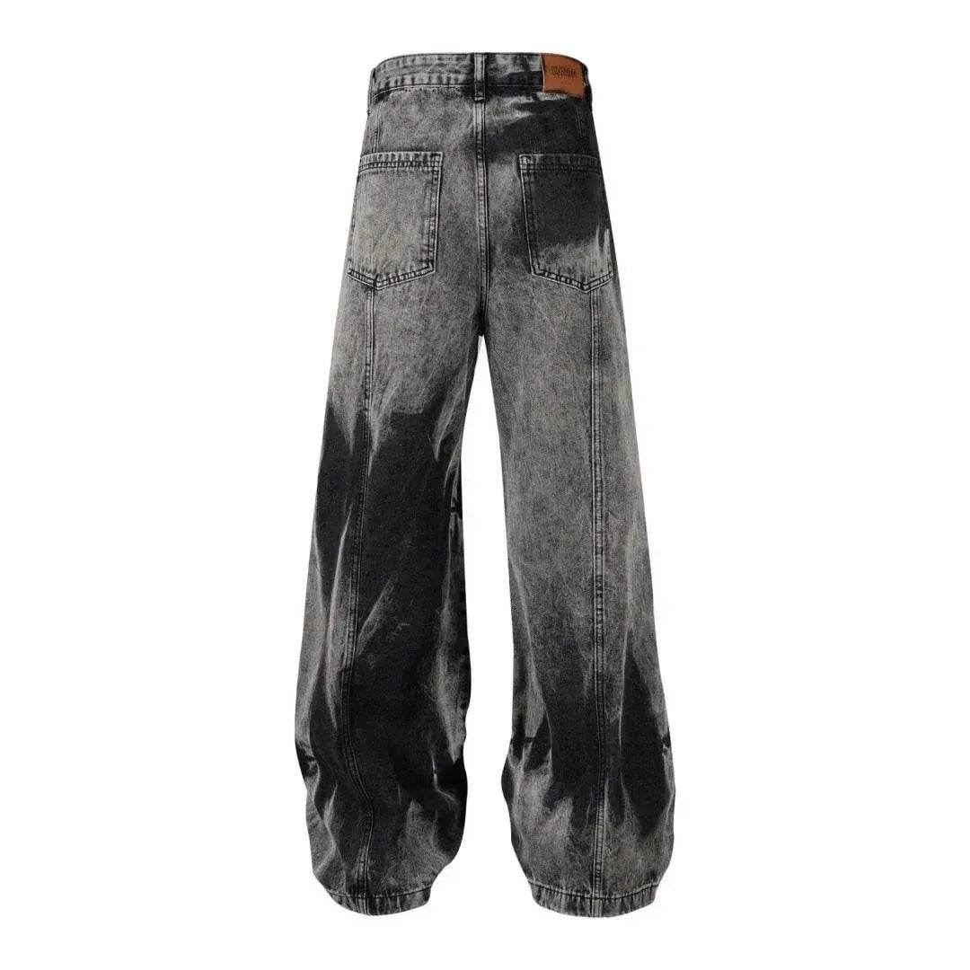 Street Retro Washed Distressed Tie-dye Multi-pocket Denim Trouser Unisex Baggy Cargo Denim Jeans Pants - www.Shopthatapp.com #