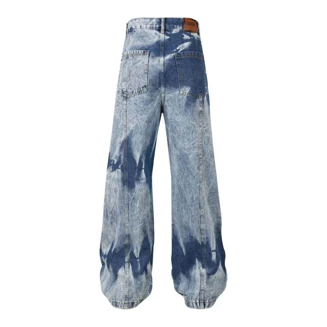 Street Retro Washed Distressed Tie-dye Multi-pocket Denim Trouser Unisex Baggy Cargo Denim Jeans Pants - www.Shopthatapp.com #