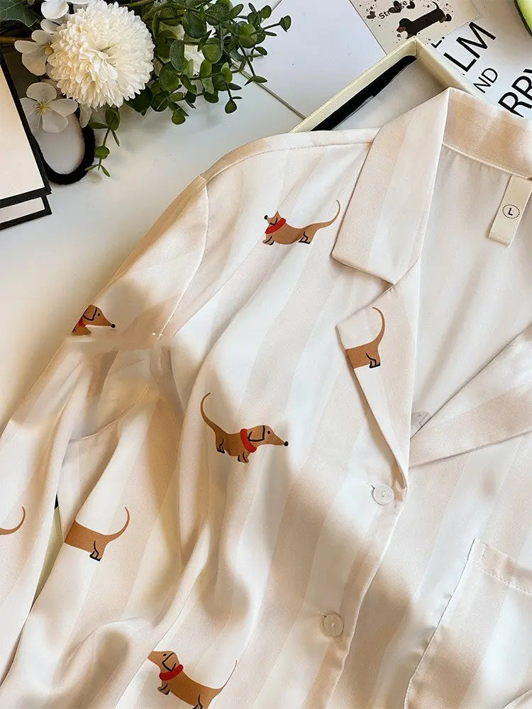 Striped Sausage Dog Pajamas For Women Simple Homewear - www.Shopthatapp.com