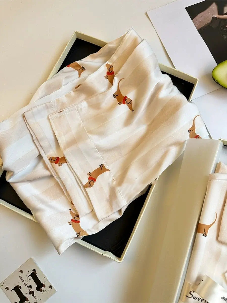 Striped Sausage Dog Pajamas For Women Simple Homewear - www.Shopthatapp.com