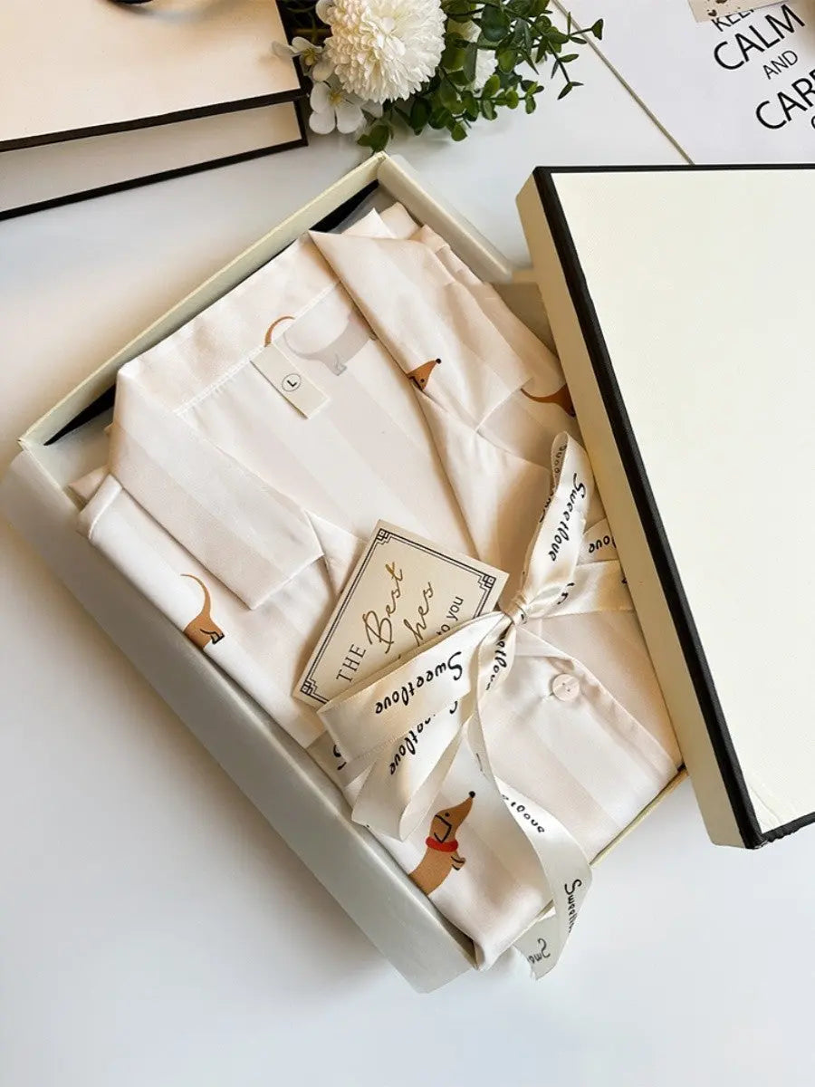 Striped Sausage Dog Pajamas For Women Simple Homewear - www.Shopthatapp.com