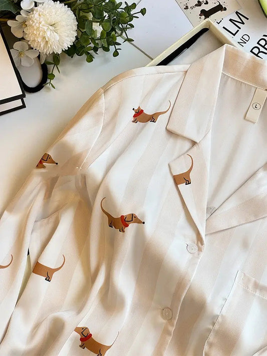 Striped Sausage Dog Pajamas For Women Simple Homewear - www.Shopthatapp.com #