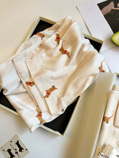 Striped Sausage Dog Pajamas For Women Simple Homewear - www.Shopthatapp.com #