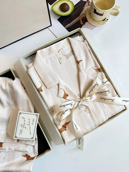 Striped Sausage Dog Pajamas For Women Simple Homewear - www.Shopthatapp.com #