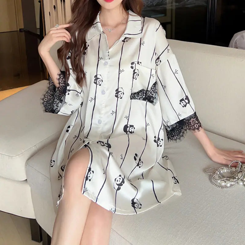 Striped Shirt Dress Short Sleeve Plus Size Loose Pajamas For Women - www.Shopthatapp.com