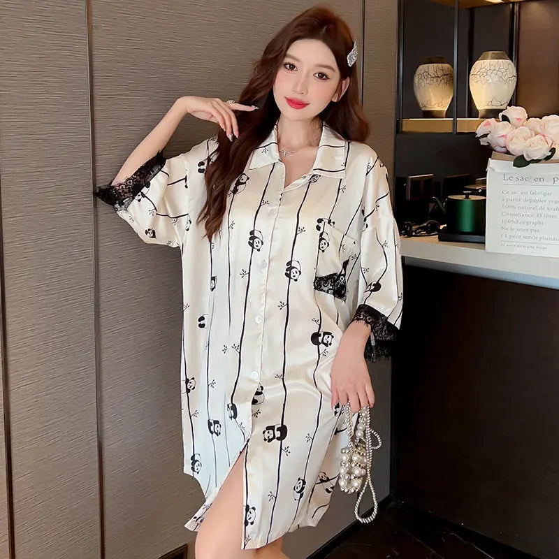 Striped Shirt Dress Short Sleeve Plus Size Loose Pajamas For Women - www.Shopthatapp.com #