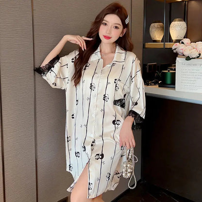 Striped Shirt Dress Short Sleeve Plus Size Loose Pajamas For Women - www.Shopthatapp.com #