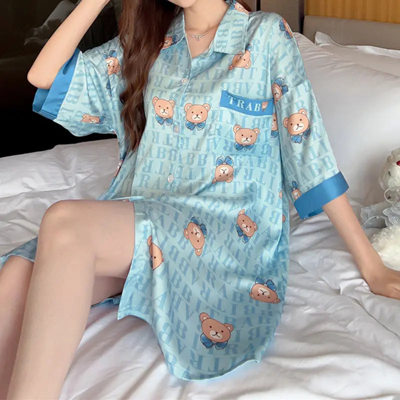 Striped Shirt Dress Short Sleeve Plus Size Loose Pajamas For Women - www.Shopthatapp.com #