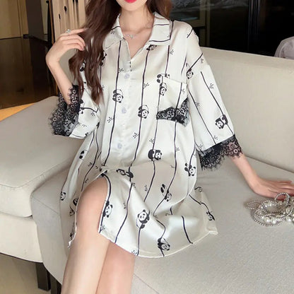 Striped Shirt Dress Short Sleeve Plus Size Loose Pajamas For Women - www.Shopthatapp.com #