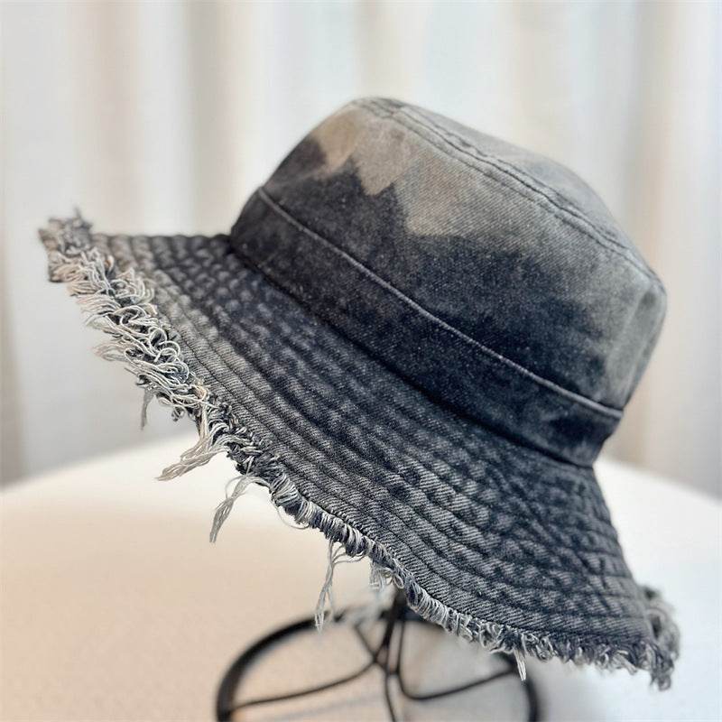 Summer Denim Bucket Hat for women Distressed Sun-proof Face-showing Small Hat - www.Shopthatapp.com #