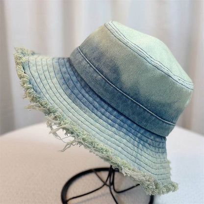 Summer Denim Bucket Hat for women Distressed Sun-proof Face-showing Small Hat - www.Shopthatapp.com #