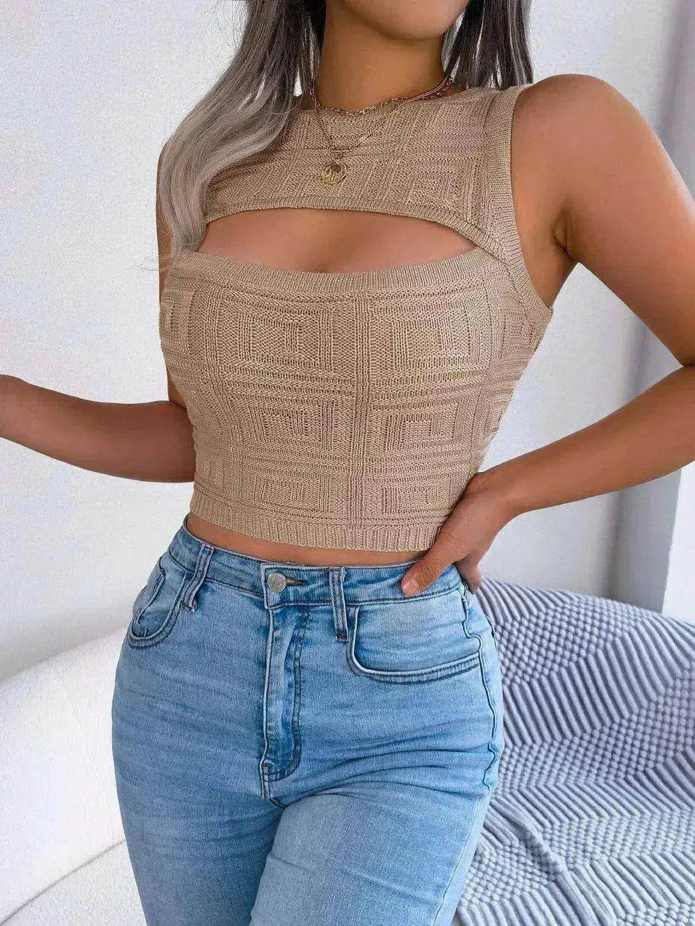 Summer Hollow Out Sleeveless Top Cropped Knitted Tank - www.Shopthatapp.com
