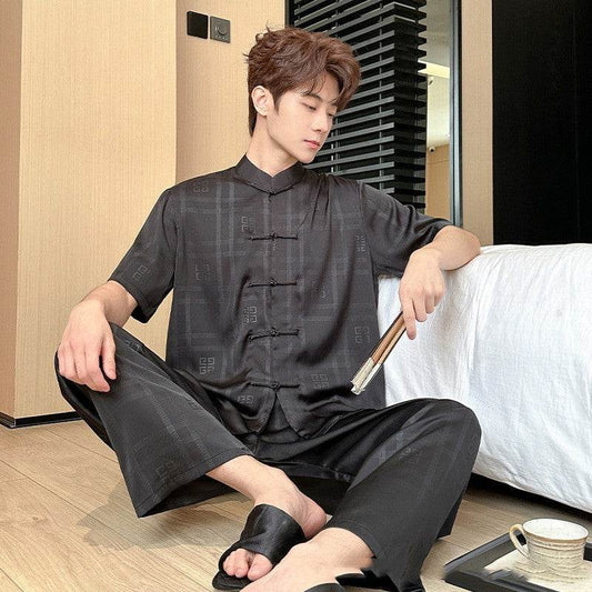 Summer Men's Pajamas Ice Silk Trousers Short Sleeve Suit - www.Shopthatapp.com