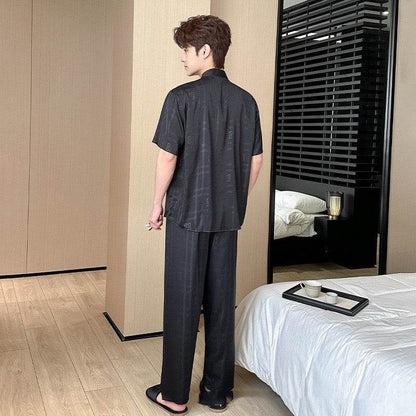 Summer Men's Pajamas Ice Silk Trousers Short Sleeve Suit - www.Shopthatapp.com