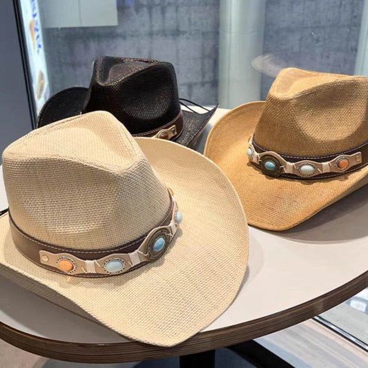 Summer Outdoor Ethnic Style Felt and Straw Cowboy Hat - www.Shopthatapp.com #