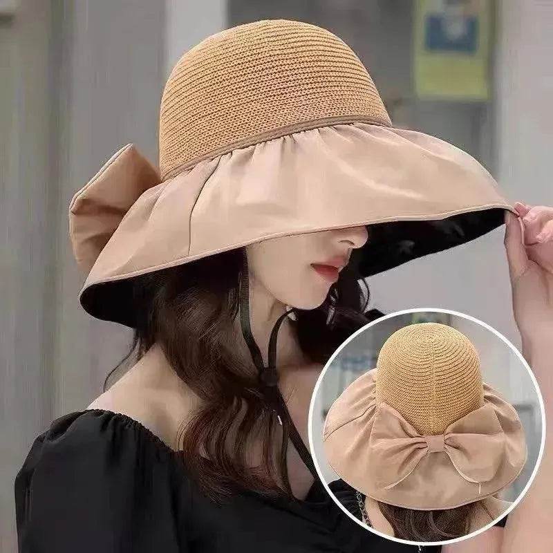 Summer Straw Sunhat With Large Brim And Big Bow Anti-UV Fisherman Hat Outdoor Sunshade And Face Protection Hat - www.Shopthatapp.com #