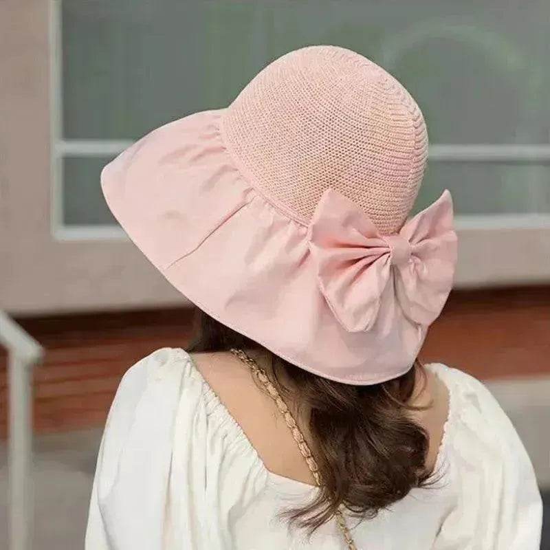 Summer Straw Sunhat With Large Brim And Big Bow Anti-UV Fisherman Hat Outdoor Sunshade And Face Protection Hat - www.Shopthatapp.com #