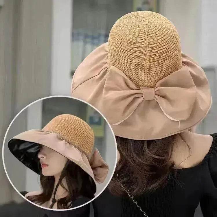 Summer Straw Sunhat With Large Brim And Big Bow Anti-UV Fisherman Hat Outdoor Sunshade And Face Protection Hat - www.Shopthatapp.com #