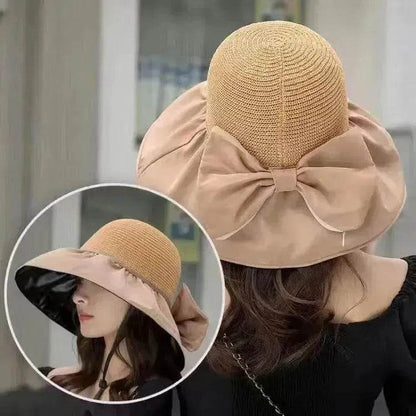 Summer Straw Sunhat With Large Brim And Big Bow Anti-UV Fisherman Hat Outdoor Sunshade And Face Protection Hat - www.Shopthatapp.com #